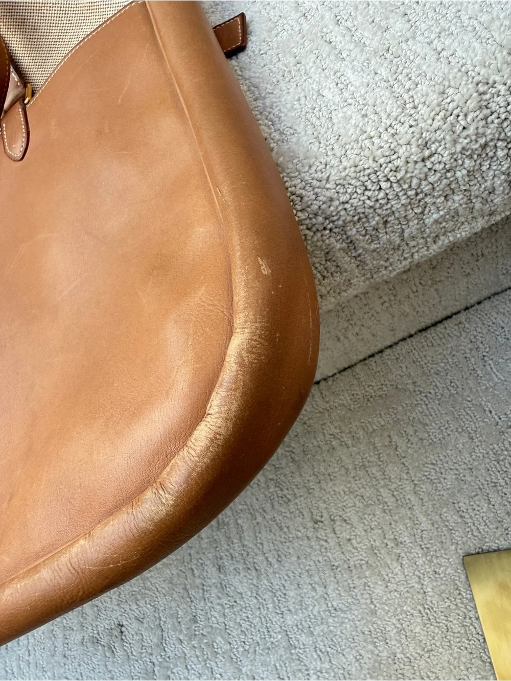Hermes Tan & Cream Canvas Leather Messenger Tote